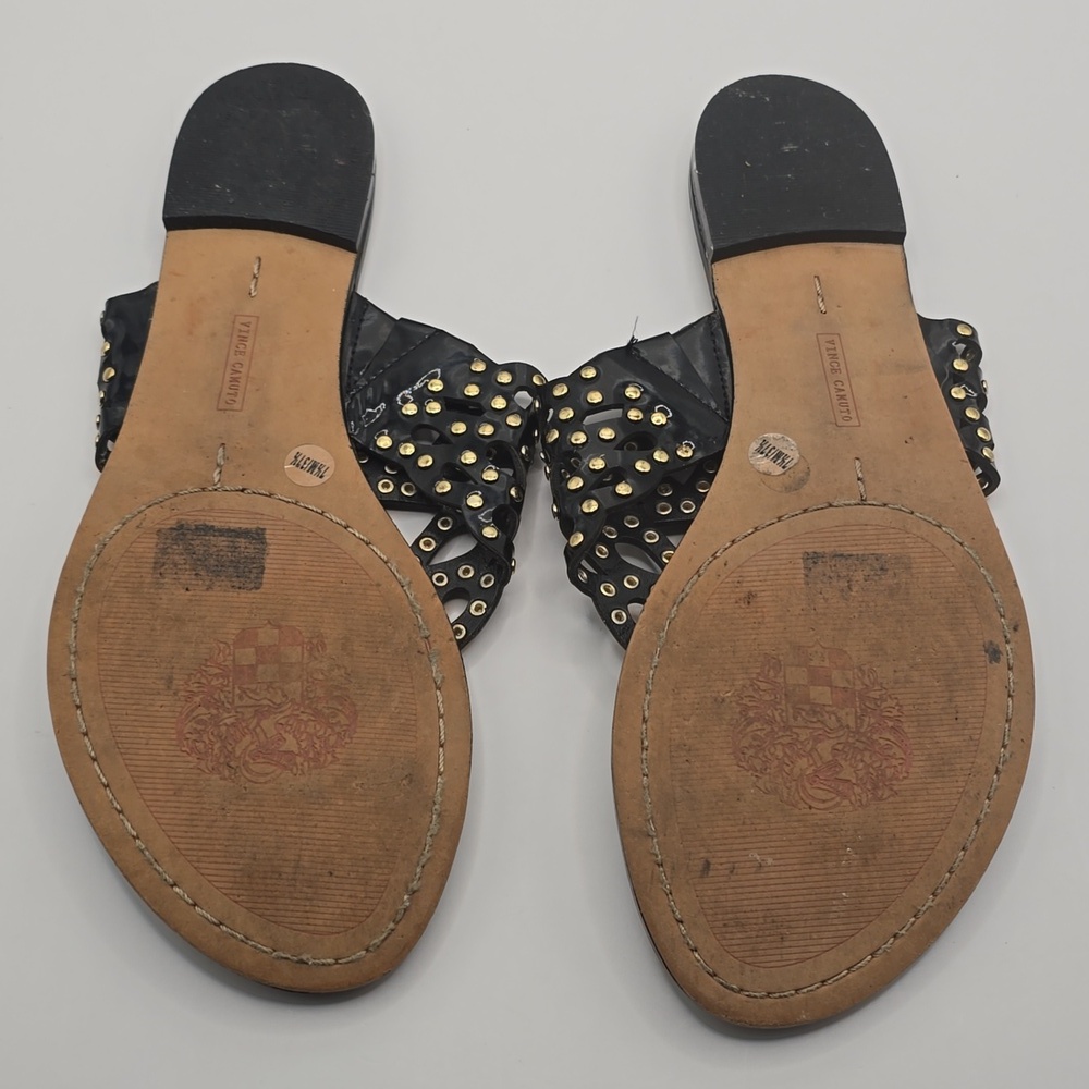Vince Camuto Black and Gold Studded Flip Flop Sandals - Picture 6 of 10